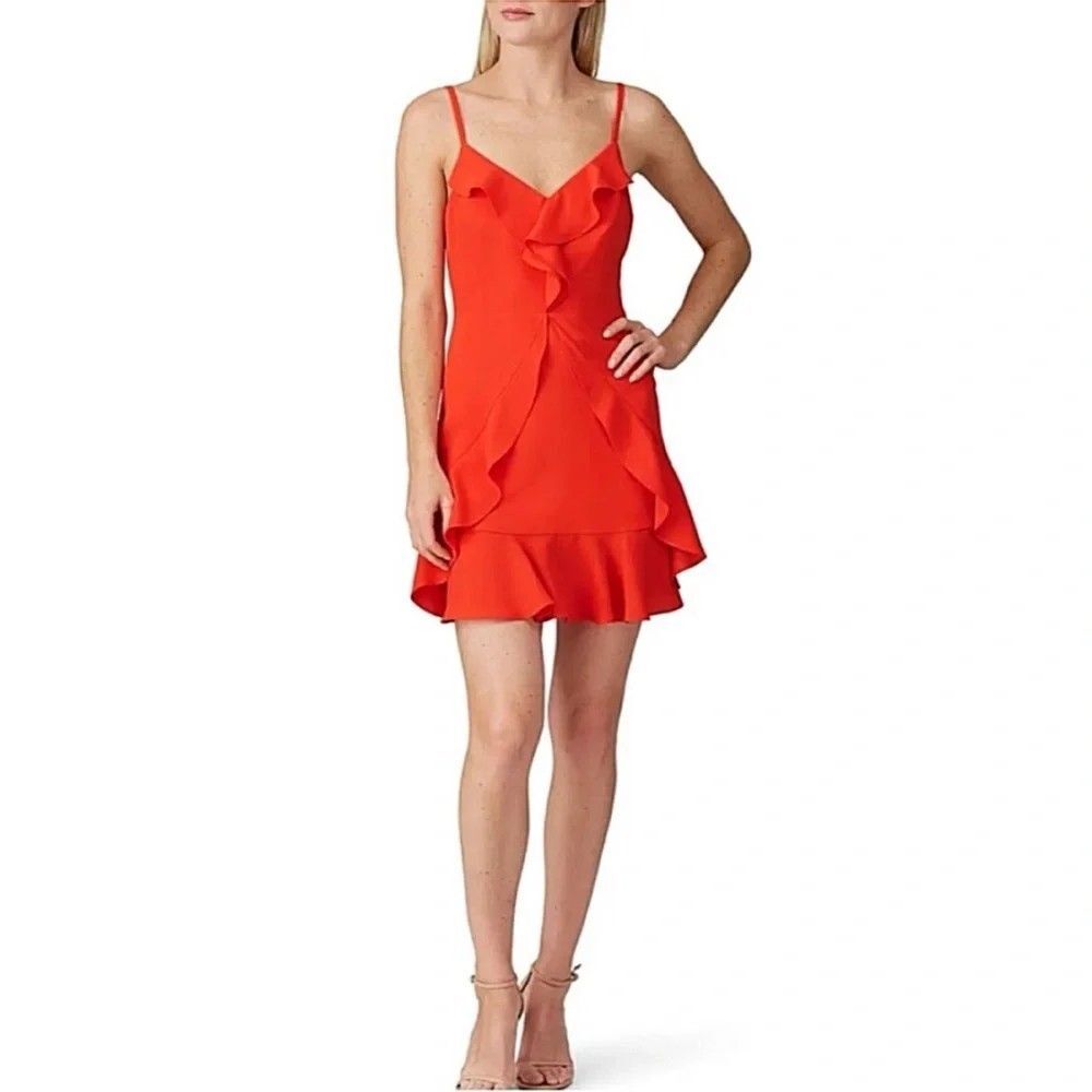 BCBG Women's NWT satin orange sleeveless strappy ruffled dress - 4 ($228 RV)